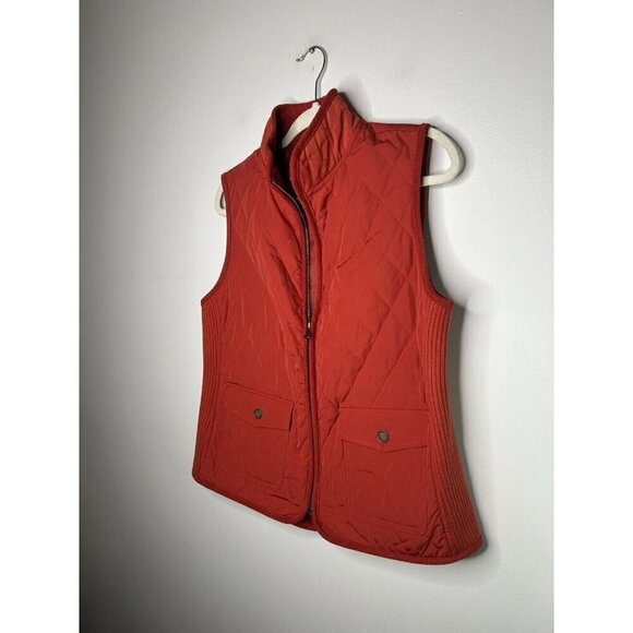 Talbots Woman Quilted Vest Red Orange Pockets Casual Full Zip Size Medium - Picture 3 of 9